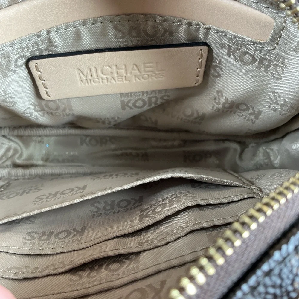 Michael Kors Fulton Small Bag Signature Brown Tan Gold Crossbody‎ Purse